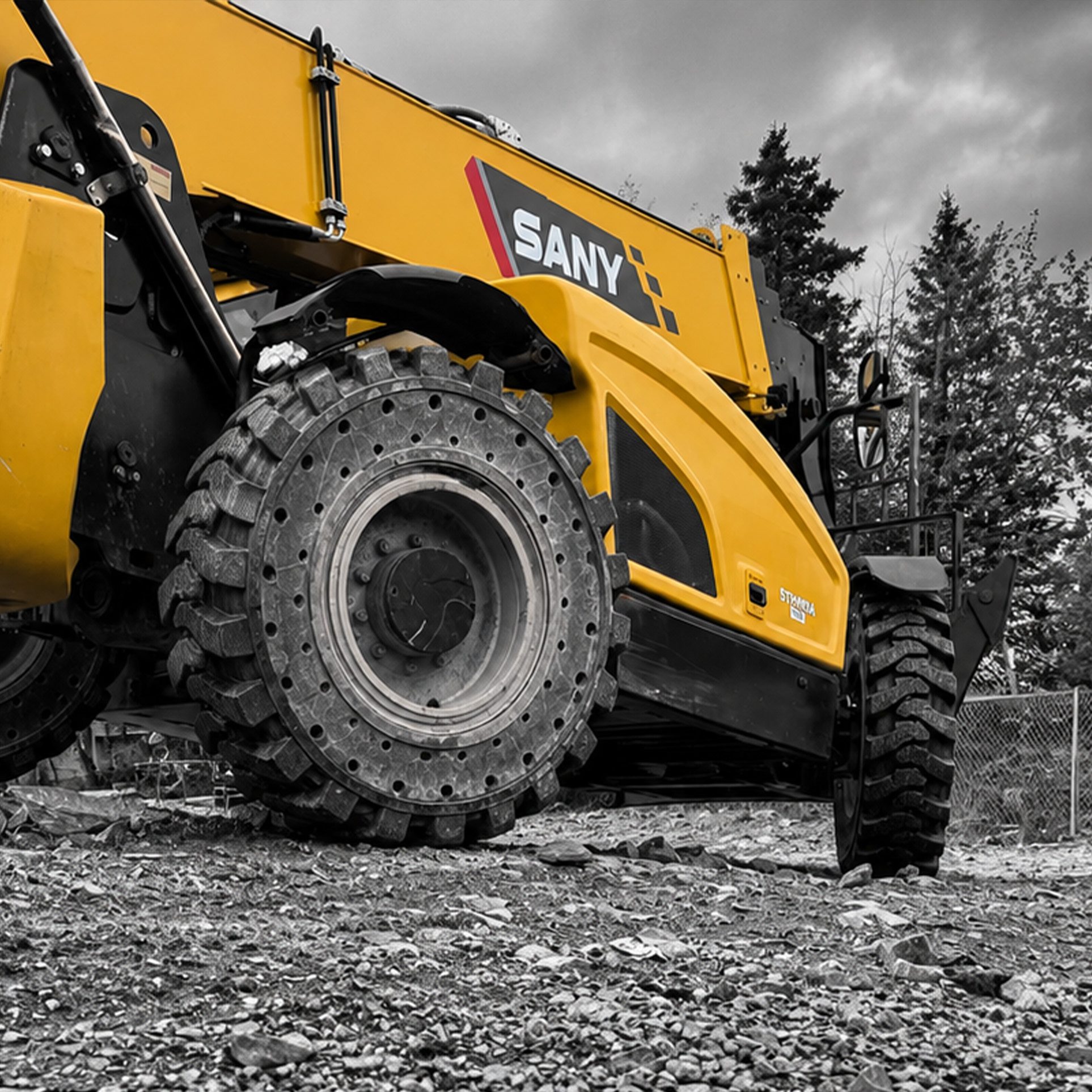 SANY telehandler on a gravel job site